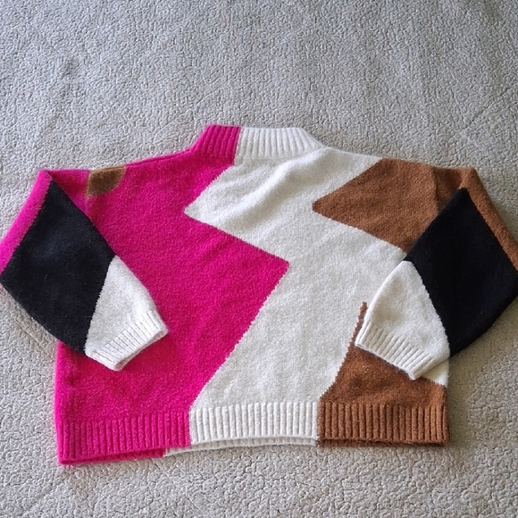 Lush Vibrant Pink and Brown Colorblock Sweater - Picture 6 of 6